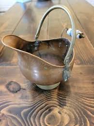 Vintage Copper Scuttle Bucket With Ceramic Blue Handle Holland, Lions on sides. | eBay