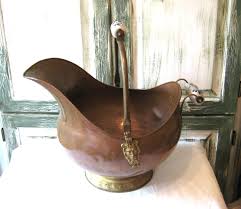 Antique Extra Large Copper Pot With Gray and Cobalt Blue Handles, Log Kindling Fireplace Storage, Rustic Primitive Farmhouse Decor 1910s 20s - Etsy