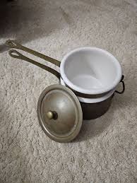 VINTAGE * 3 Piece * Copper w/Ceramic Insert Double Boiler Pot Brass Handles USA | eBay