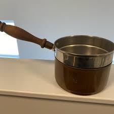 Vintage Copper Double Boiler Pans Cook Set 3 PC Removable Wood Handle | eBay