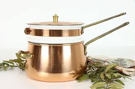 Copper Vintage Farmhouse Double Boiler, Ceramic Liner, Old Dutch