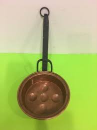 Vintage Copper Hearth Skillet Frying Pan With long Wrought Iron Hanging Handle | eBay