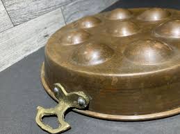 Antique Primitive Copper Tin Pan Egg Oyster Brass Handles ...