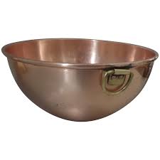Vintage Round Bottom Solid Copper Bowl Riveted Handle ...