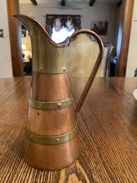 Vintage Copper And Brass Banded Decorative Pitcher 9.5” | eBay