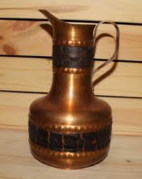 Vintage hand made copper pitcher jug with leather ornaments | eBay