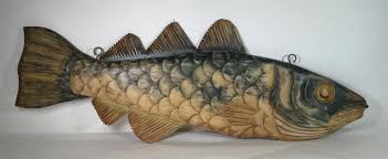 Sold at Auction: Carved Wood Fish with Distressed Finish