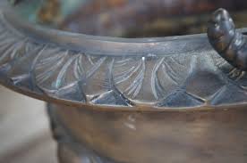 Pair of Figural Bronze Bacchus Tazza Garden Urns Footed Planter Jardinière 27"