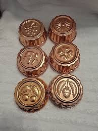 6 Copper Colored Jell-O Mold Assorted Design Aluminum Round ...