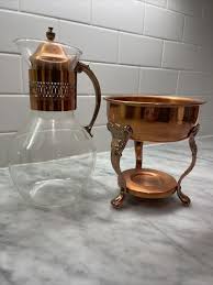Vintage Copper Carafe Holder Warmer Stand Mid Century Modern With Glass | eBay