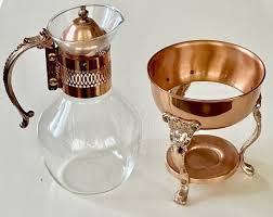 Vintage Corning Heat Proof Glass Coffee/Tea Carafe Pot with Copper Warmer Stand | eBay