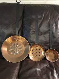 Vintage Copper Pan Set, Riveted Long Metal Handles ...