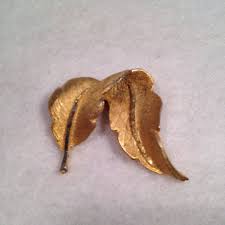 Leaf Large Brooch Brushed Gold Finish Mid Century Pin - Etsy