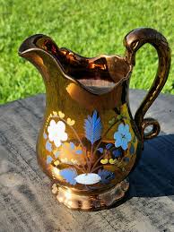 Antique 1830-1850 Hand-painted Blue Floral Copper Lusterware ...