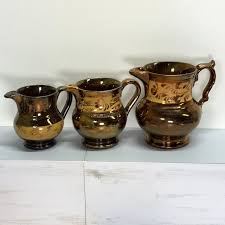 Allerton | Accents | Set Of 3 Allertons Longton England Copper Luster Painted Matching Pitchers | Poshmark