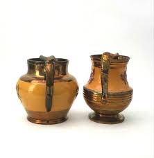 Copper Lusterware Pitchers Hand-Painted Floral Collection of 2 – Zsinta