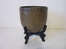 Asian Inspired Handcrafted Brass Planter and Stand at 1stDibs