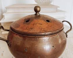 Vintage Copper Bowl With Lid and Brass Handles, Simmer Pot, Garlic Keeper, Potpourri Pot, MCM Brass Trinket Bowl, Antique Home Decor Accent - Etsy
