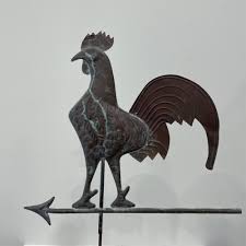 Sold at Auction: Copper Rooster Weathervane with Arrow on Wooden Base, 22 x 29 in. with Stand (55.9 x 73.7 cm.)