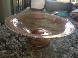 Antique Amber Depression Glass Pedestal Bowl Patterned 10 1 ...