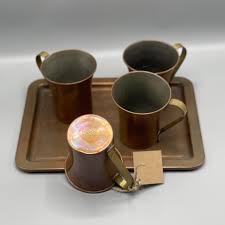 5 pc Vintage Copper Mugs w/Tray - Ocean Springs Mercantile