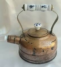 DELFT COPPER TEA POT KETTLE WHISTLING VTG RETRO PATINA USE ...