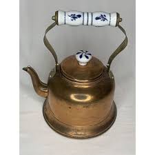Vintage Double Goose Copper Kettle Tea Pot with Porcelain ...