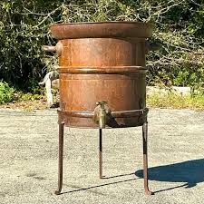 Vintage Boho Walnut Oil Hectoliter Tank on Stand - Set of 2 ...