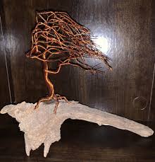 Copper tree sculpture Beautiful Drift Wood Base Wind Blowing ...