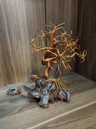 Copper Wire Tree Sculpture on Tortoise Wood Base - Etsy