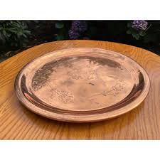 Two Vintage Copper Etched Floral Pattern Round Platters ...