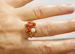 Antique 10K GF Quality Ethiopian Opal & Italian Red Coral ...