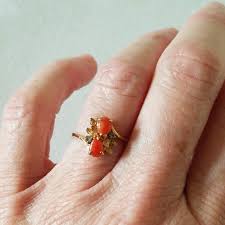 Vintage Gold-tone Ring With Rhinestones and Faux Coral ...