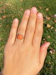 Natural Coral and Diamond Ring in Yellow Gold | eBay