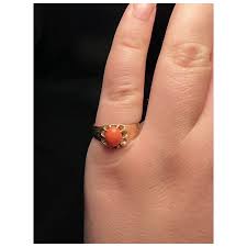 Small Prong Set Coral Stone Ring. For Sale at Ruby Lane