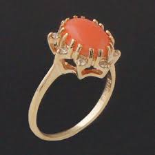 Solid 14K Yellow Gold, Coral Cabochon & Diamond Pointed Halo Estate Ri – Olde Towne Jewelers