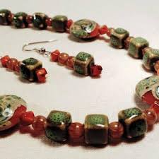 Green and Brown Necklace and Earrings Set With Lampwork Focal Beads - Etsy