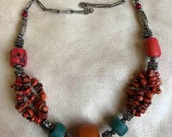 Corail Necklace Moroccan Ethnic Necklace Silver Beads and Amazonite - Etsy