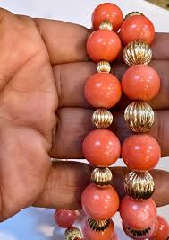 Signed Tiffany and Co. Vintage Natural Coral and Yellow Gold Bead Necklace, 38" Long For Sale at 1stDibs | coral bead sign, tiffany coral necklace, gold and red tiffany necklace