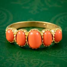 Victorian Style Coral Five Stone Ring 9Ct Gold | – Laurelle Antique Jewellery