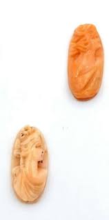 NOS New Antique Vintage Oval CORAL Cameo Stone 14.5-15 mm x ...