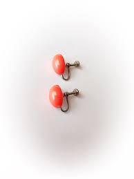 Vintage Coral Orange Plastic Earrings Oval Shaped Screw On - Etsy India