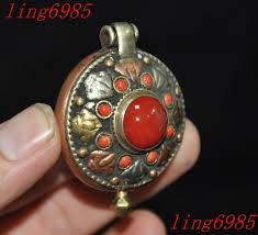 old Tibet Buddhism Tibetan silver inlay red gem exorcism ...