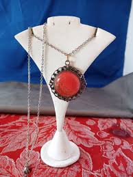 Gemstone Drop Pendant Silver Necklace, Natural Carnelian ...