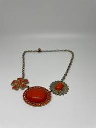 Vintage Goldtone Orange Necklace - Etsy
