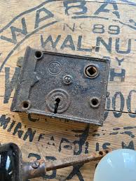 1880s Salvaged Reading Rim Lock W/ Porcelain Knobs and ...