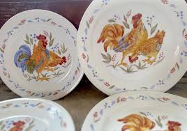 Vintage Corelle Country Morning Rooster Plates in White and ...