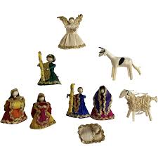 Vintage Christmas Corn Husk Nativity Scene with Animals Hand ...