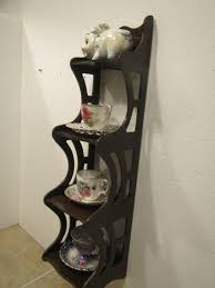 Wood Display Shelf, Tea Cup and Saucer Shelf With Scroll ...