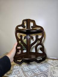 Vintage Ornate Carved Wood 2-tier Corner Shelf – Curio ...